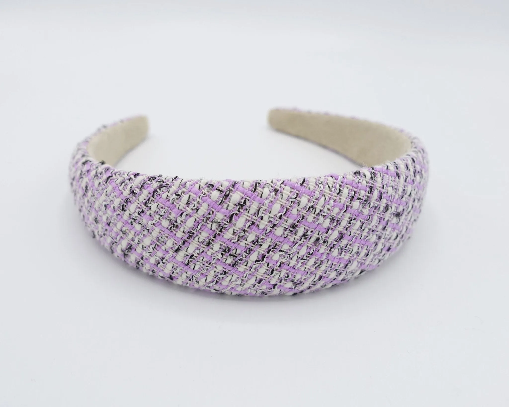 plaid tweed headband padded hairband casual hair accessory for women