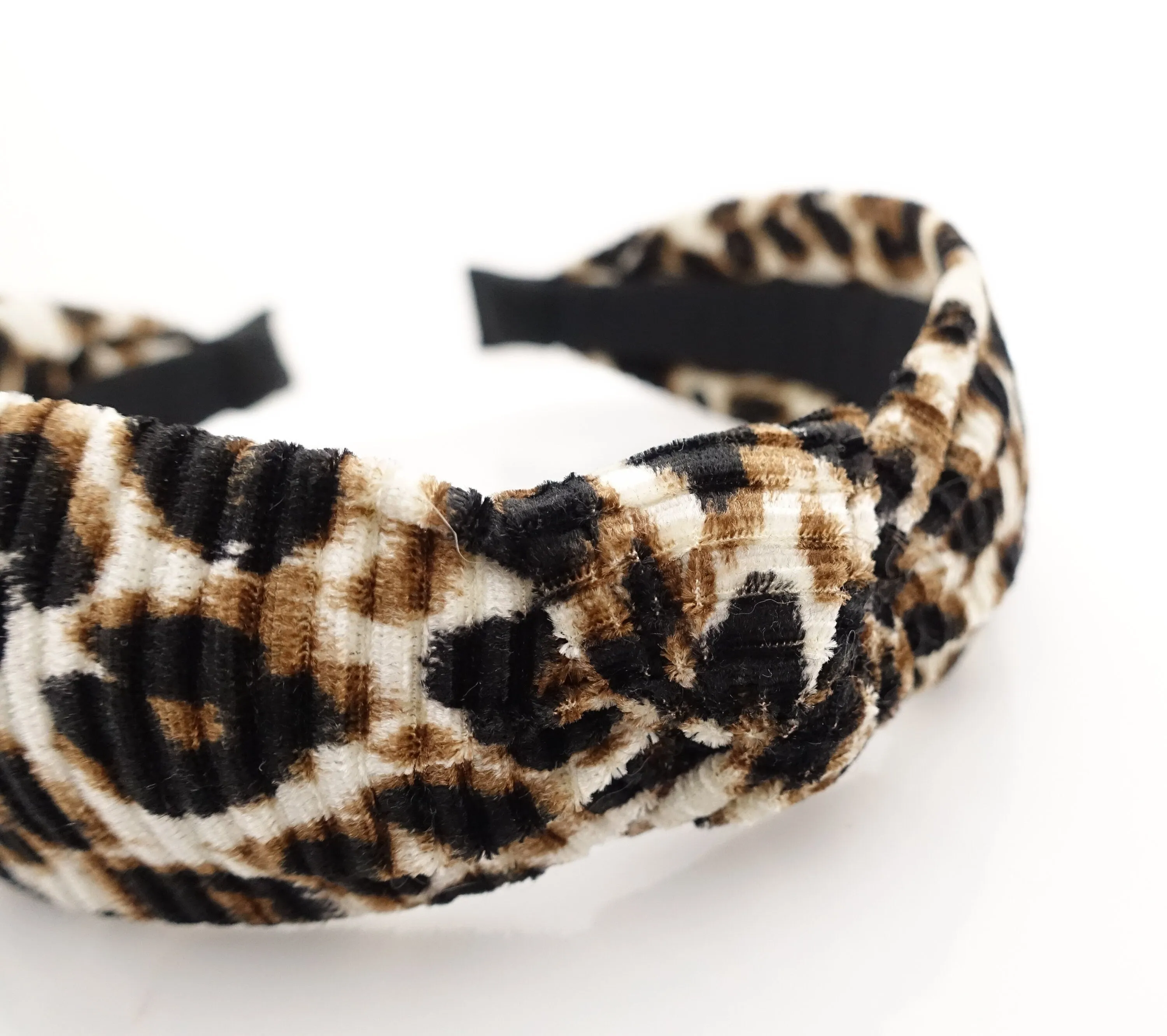 pleated leopard print hairband fashion women top knot headband