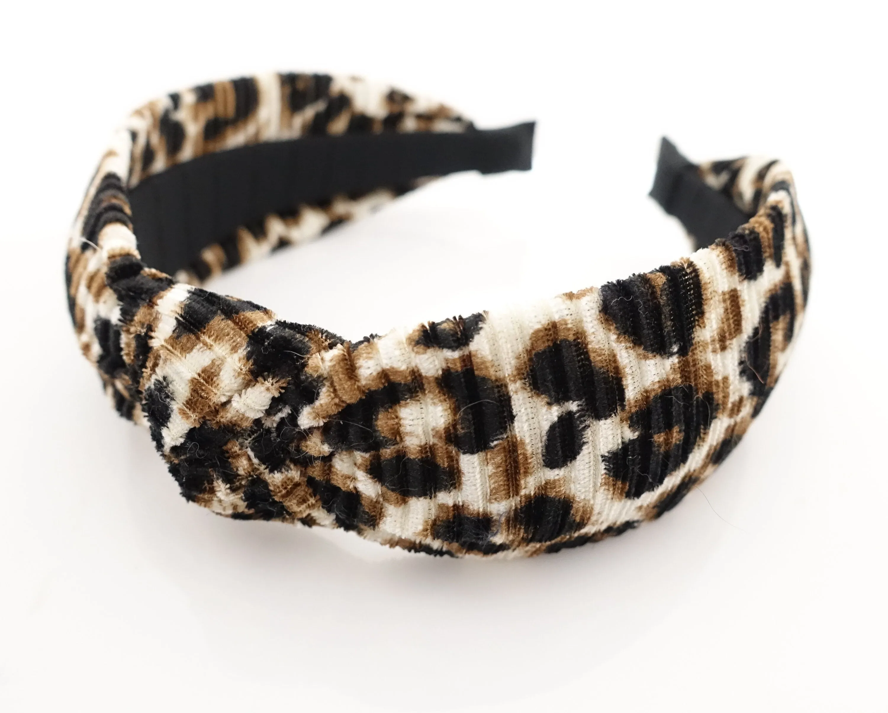 pleated leopard print hairband fashion women top knot headband