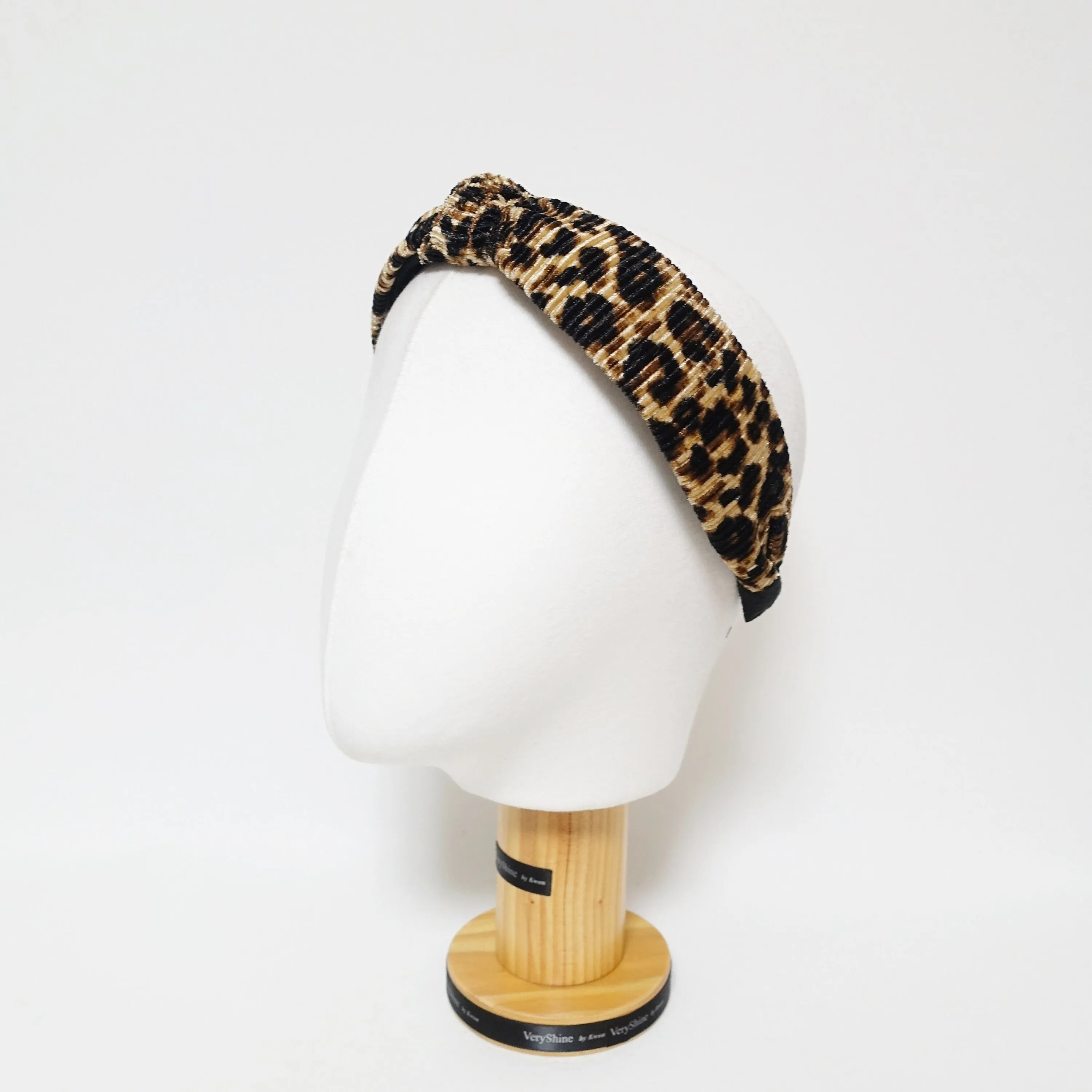 pleated leopard print hairband fashion women top knot headband