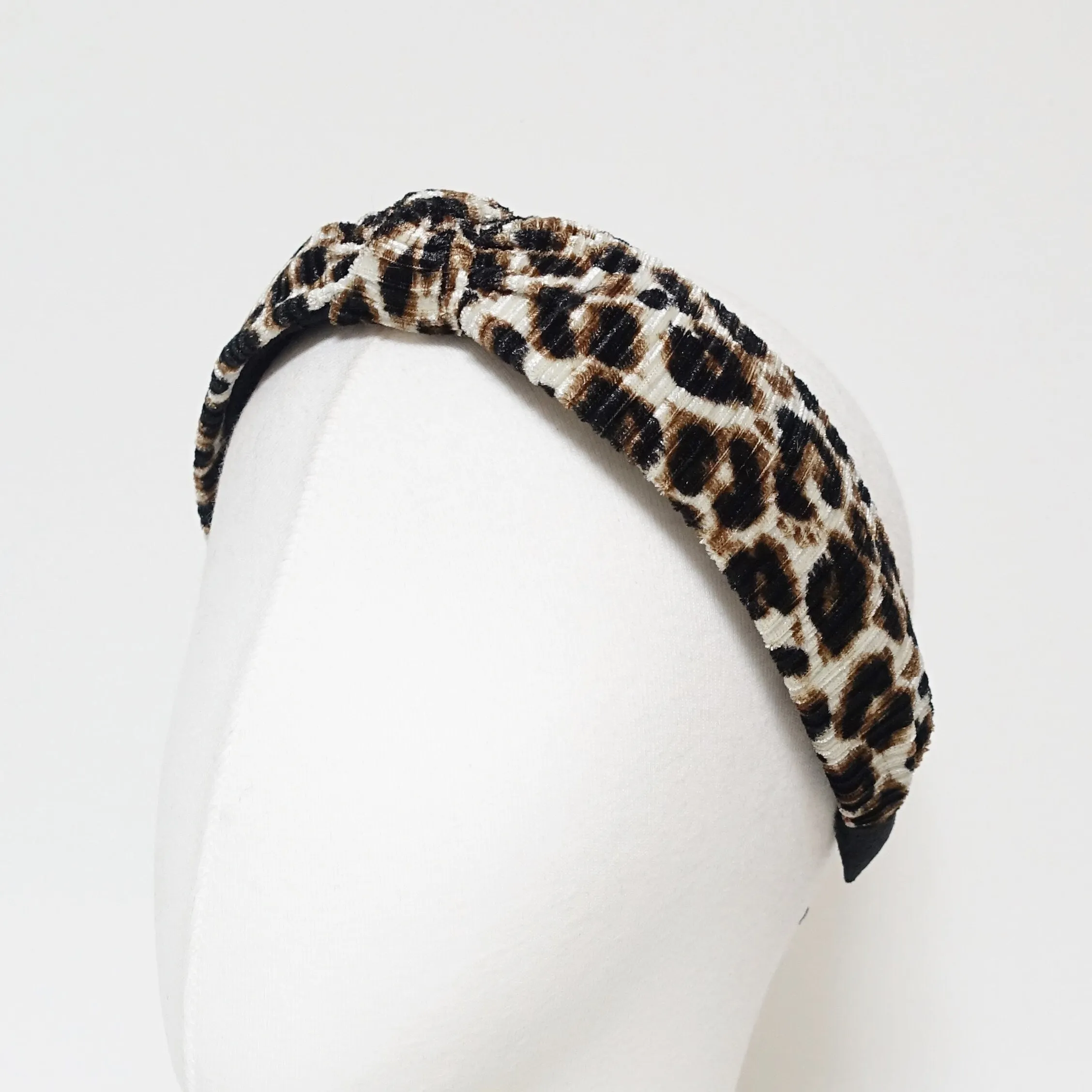 pleated leopard print hairband fashion women top knot headband