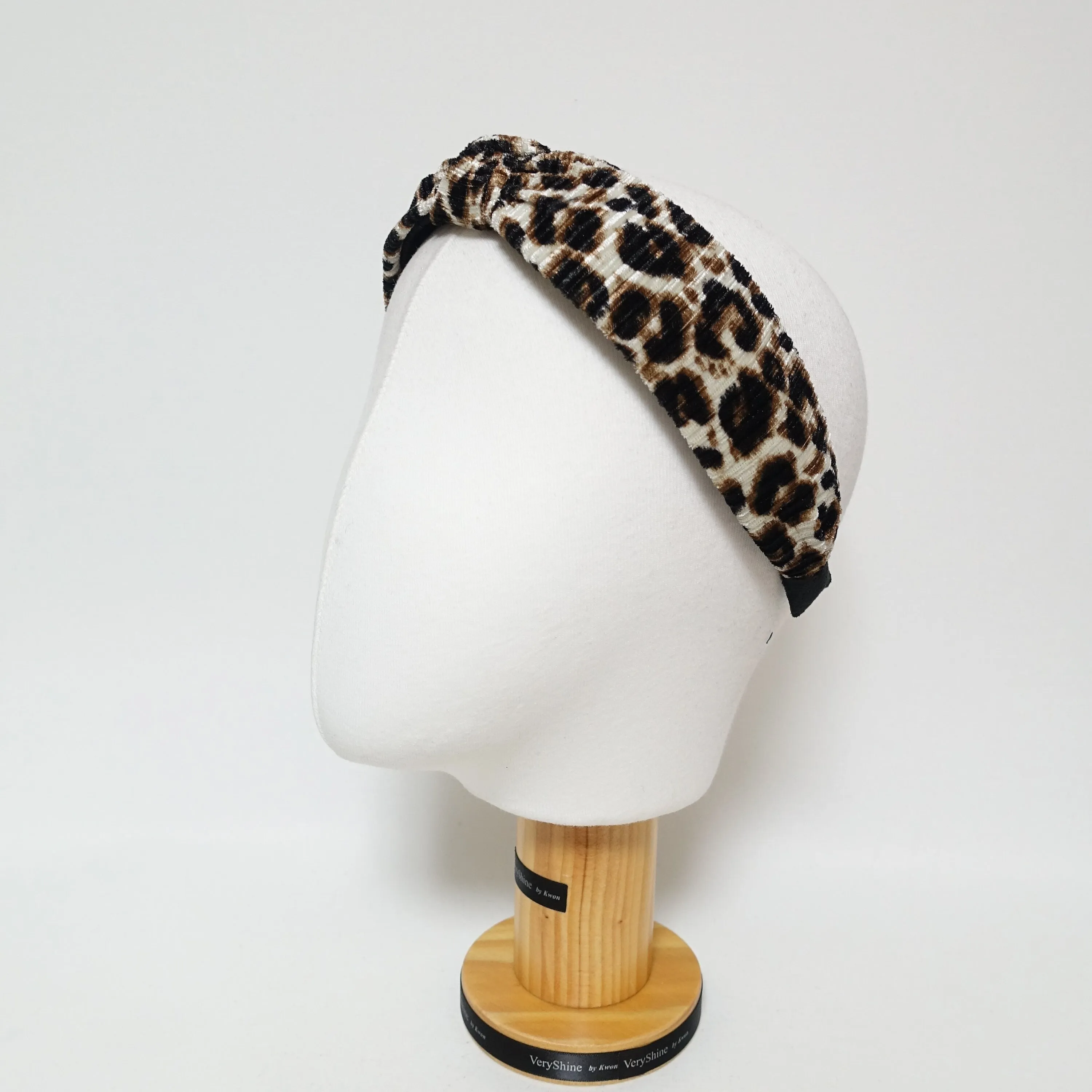 pleated leopard print hairband fashion women top knot headband