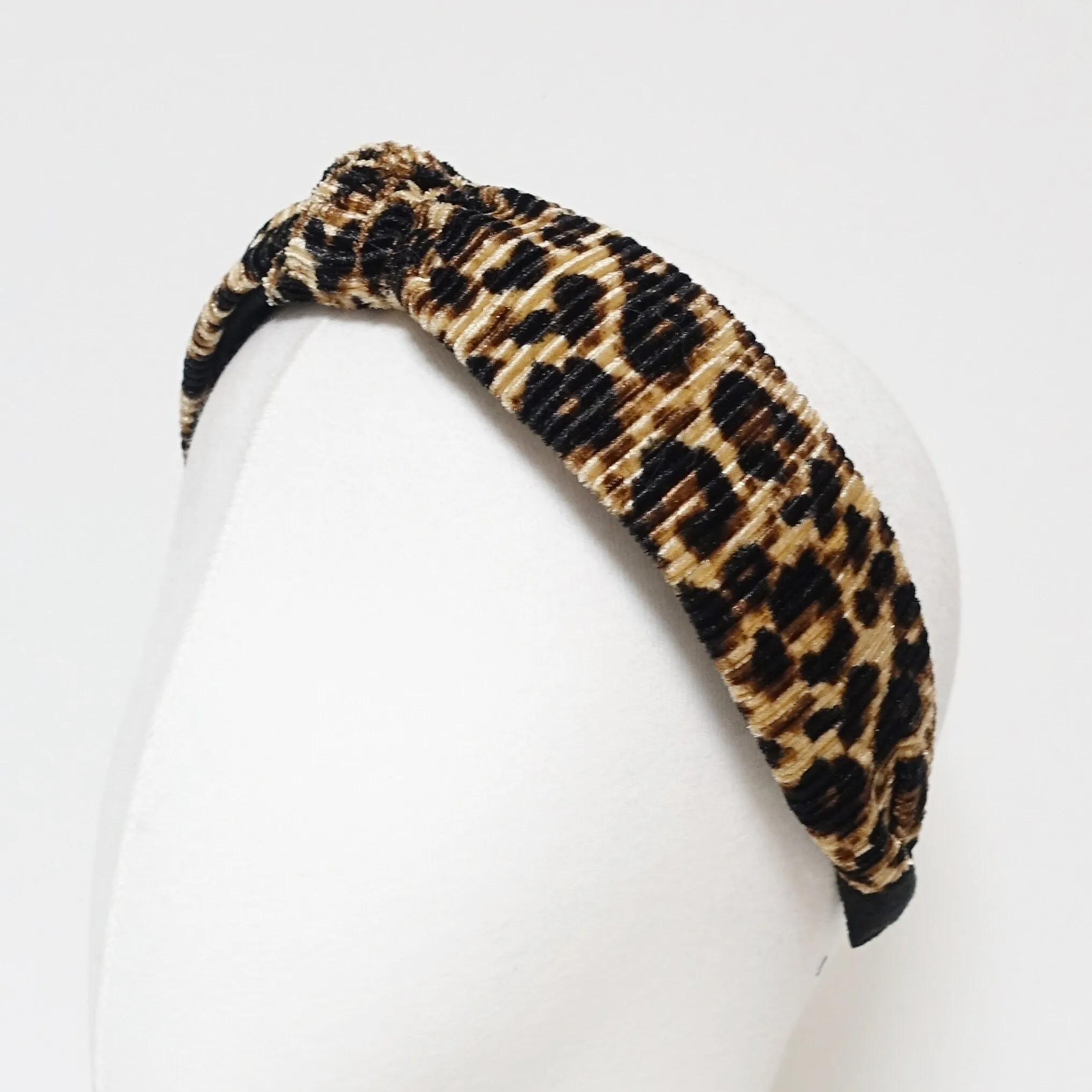 pleated leopard print hairband fashion women top knot headband