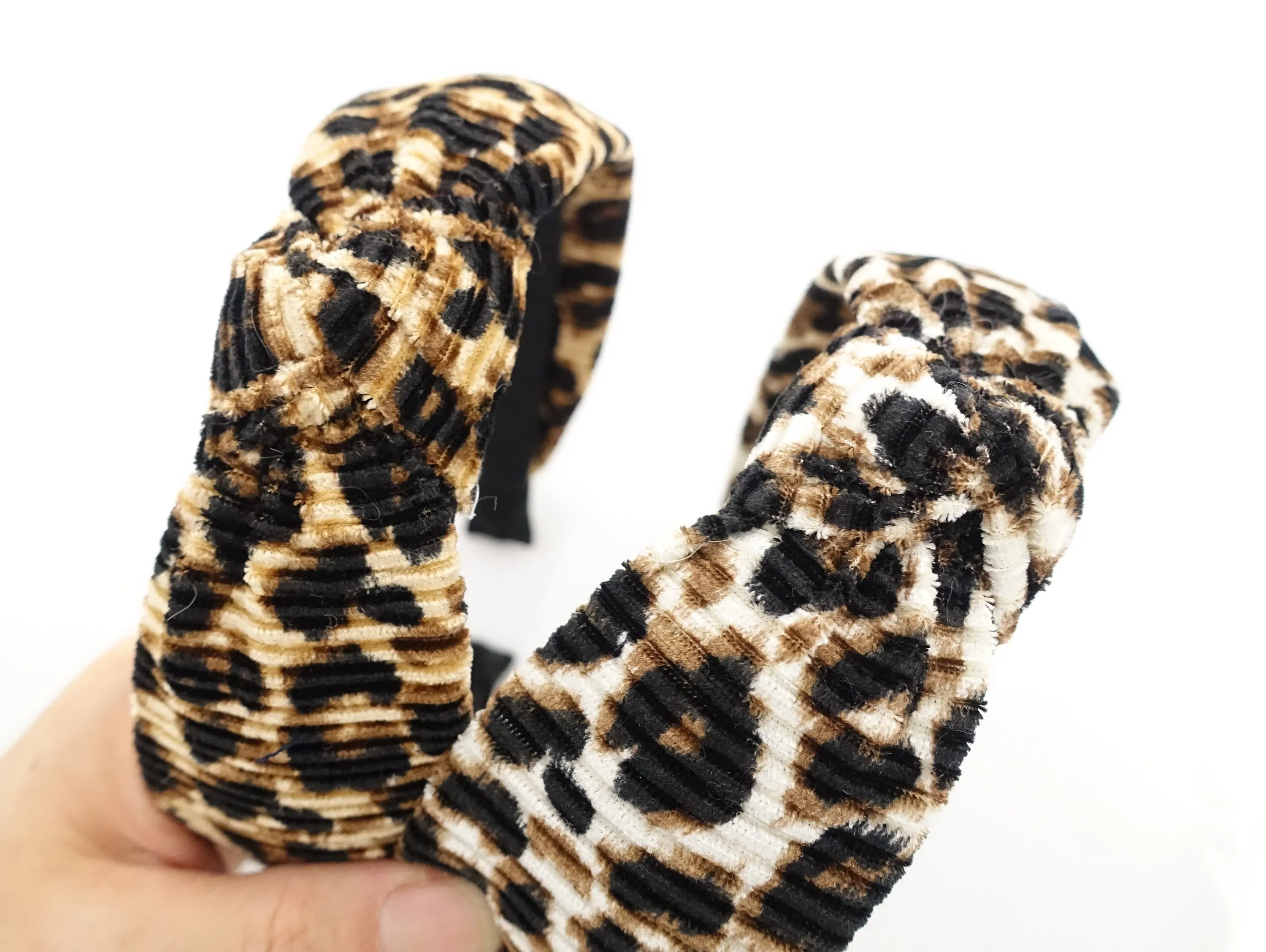 pleated leopard print hairband fashion women top knot headband