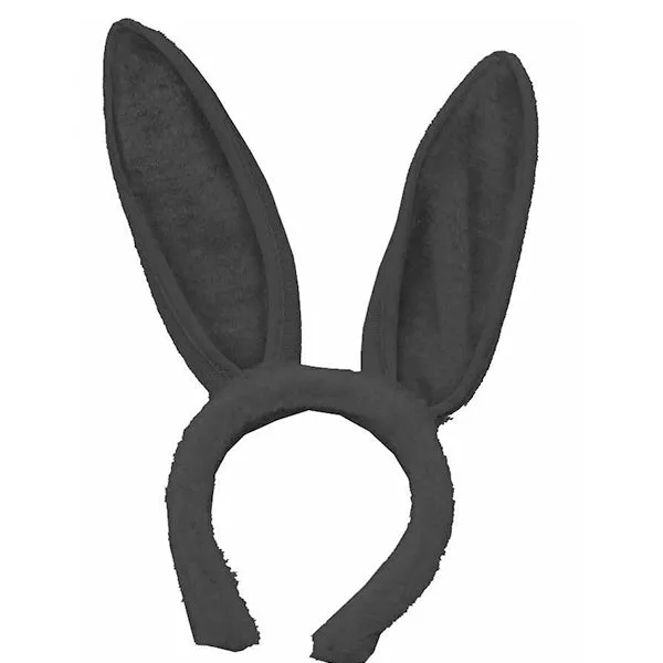 Plush Bunny Ears Headband - Black