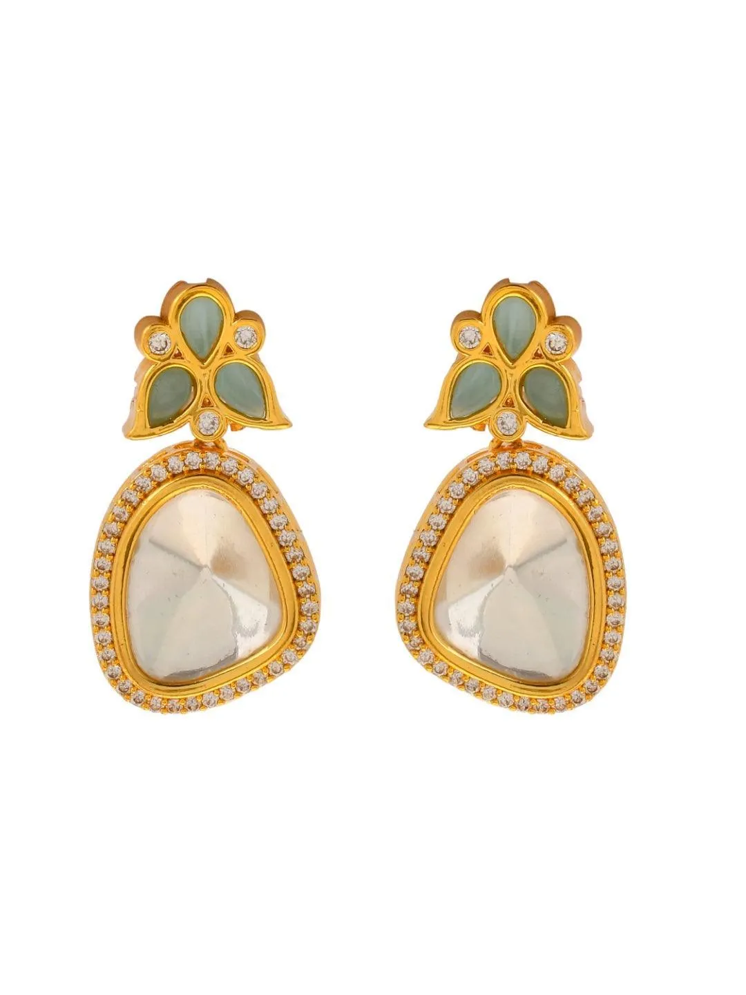 Polki Stone Earring Light Green