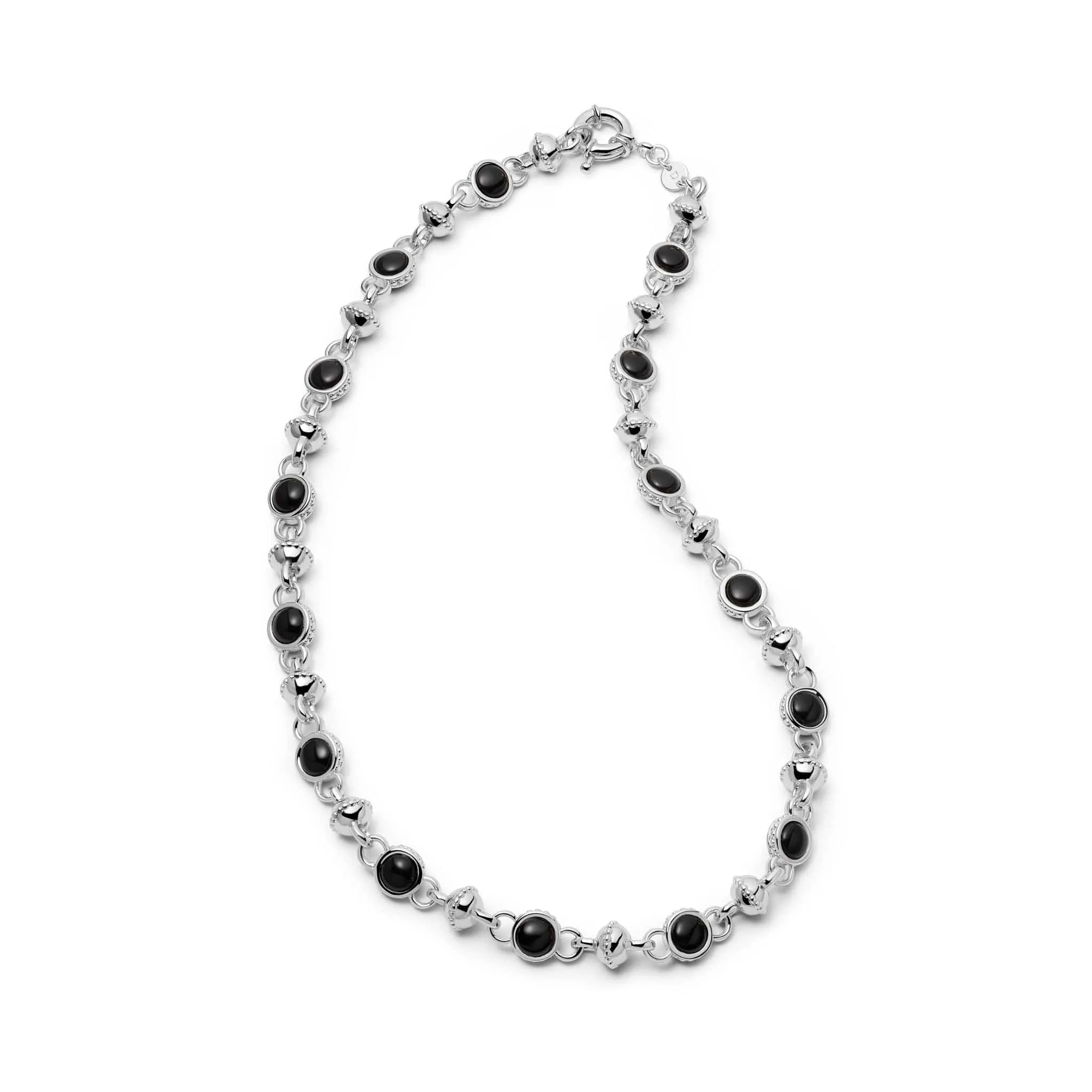 Polly Sayer Black Onyx Chain Necklace Silver Plate