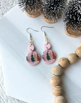 Polymer Clay Earrings - Pink/Multi Christmas Trees