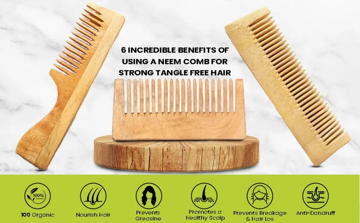 Pure Kacchi Neem Wood Detangle Comb Full Length