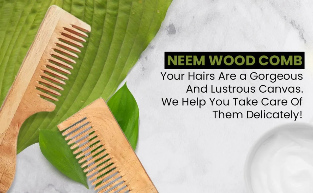 Pure Kacchi Neem Wood Detangle Comb Full Length