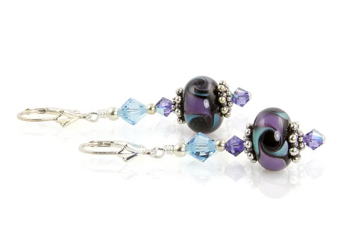 Purple Cosmic Swirls Lampwork Earrings