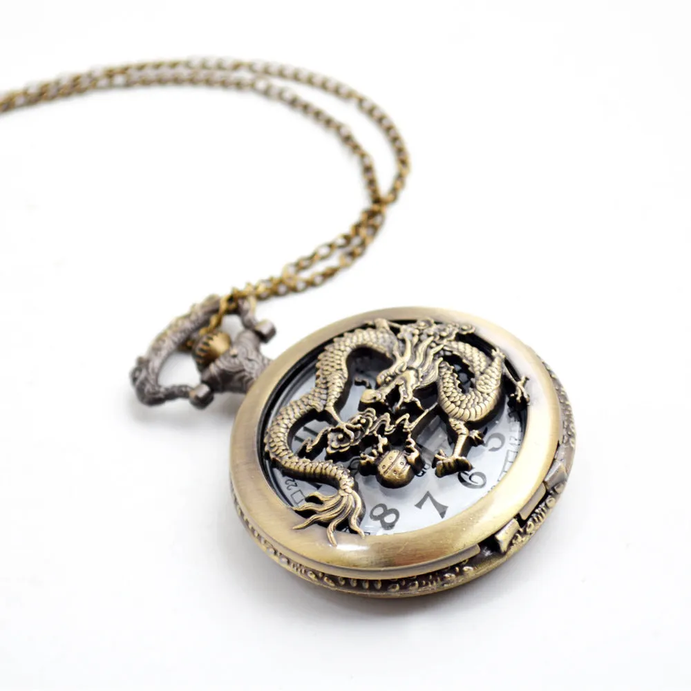 Quartz Pocket Watch Chinese Dragon Hollow Pocket Watch Chinese Style for Men Clothing Quartz Pocket Watch