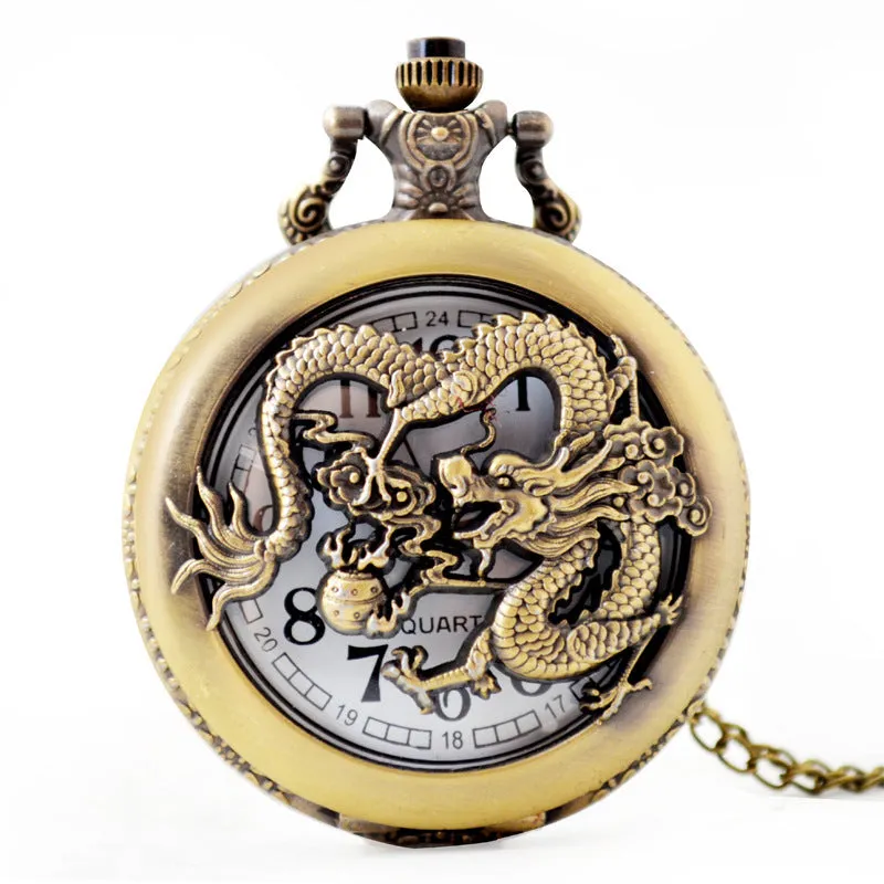 Quartz Pocket Watch Chinese Dragon Hollow Pocket Watch Chinese Style for Men Clothing Quartz Pocket Watch