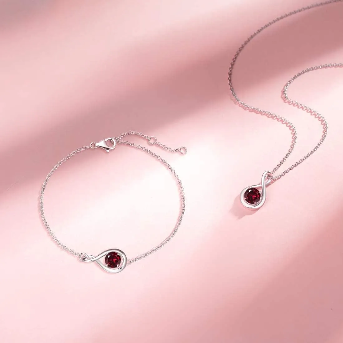 "Infinite Embrace" January Birthstone Garnet Infinity Symbol Sterling Silver Pendant Necklace