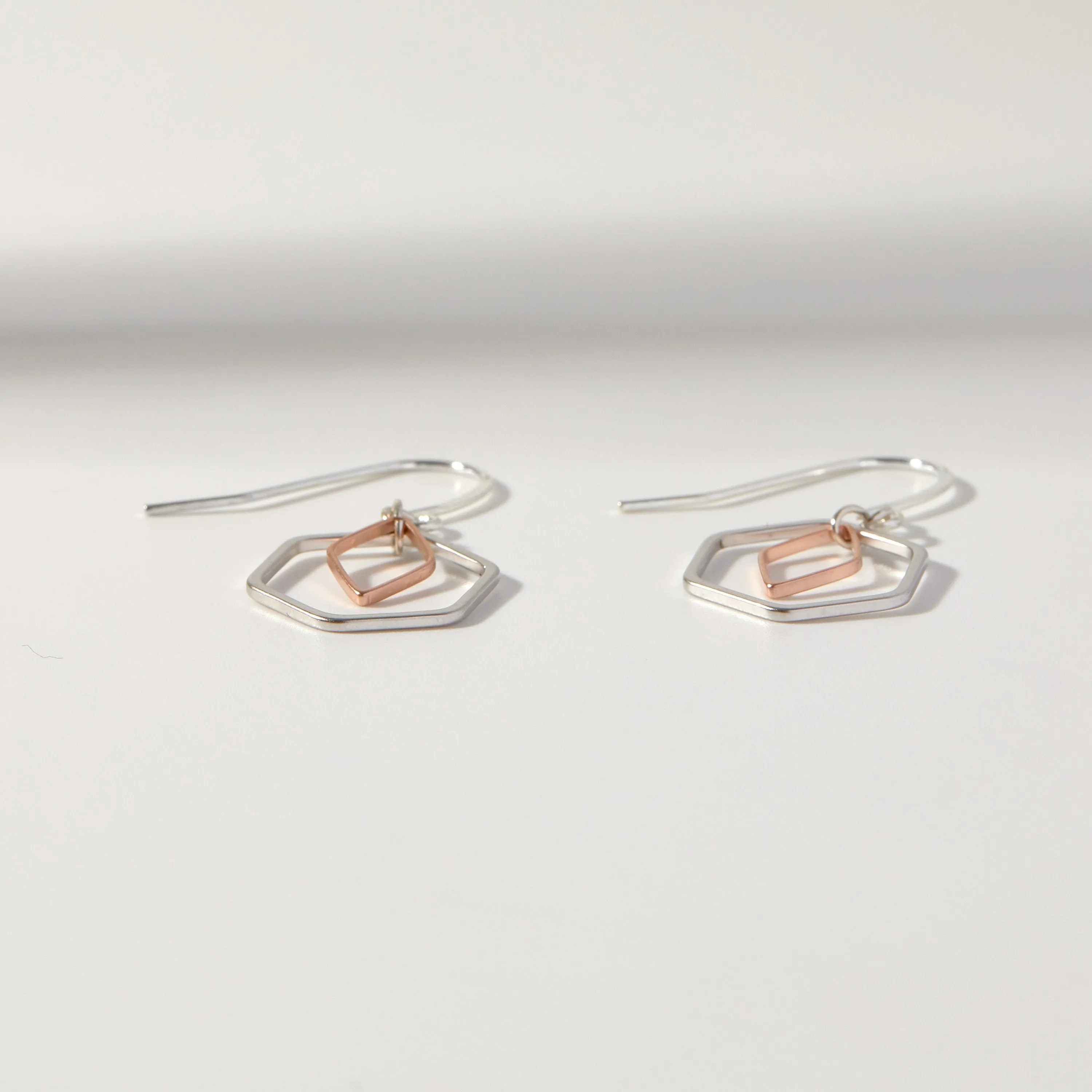 "Le Contour" Rose Gold & Silver Hexagon Earrings