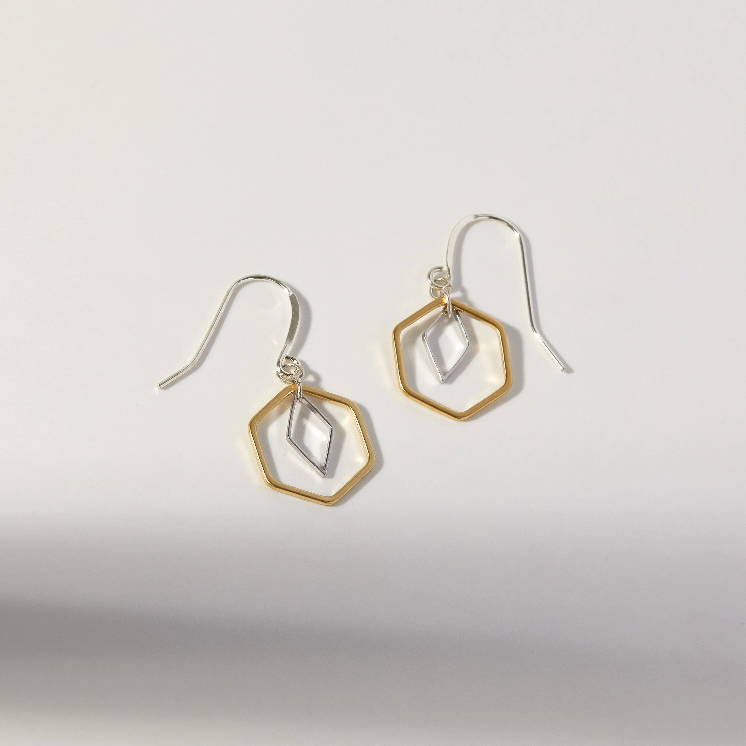 "Le Contour" Rose Gold & Silver Hexagon Earrings