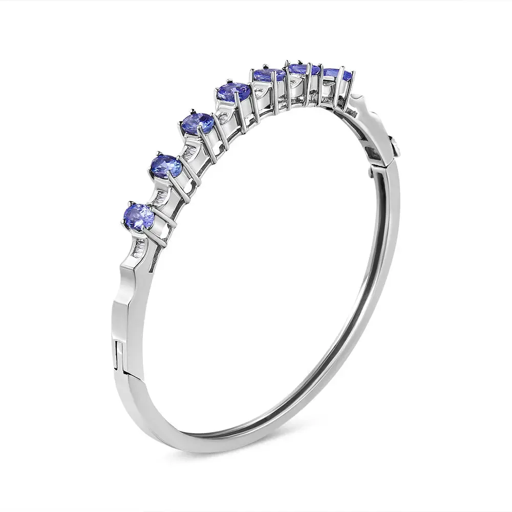 Radiant 14K White Gold Bangle Featuring 5MM Blue Tanzanite and Dazzling Diamond Highlights