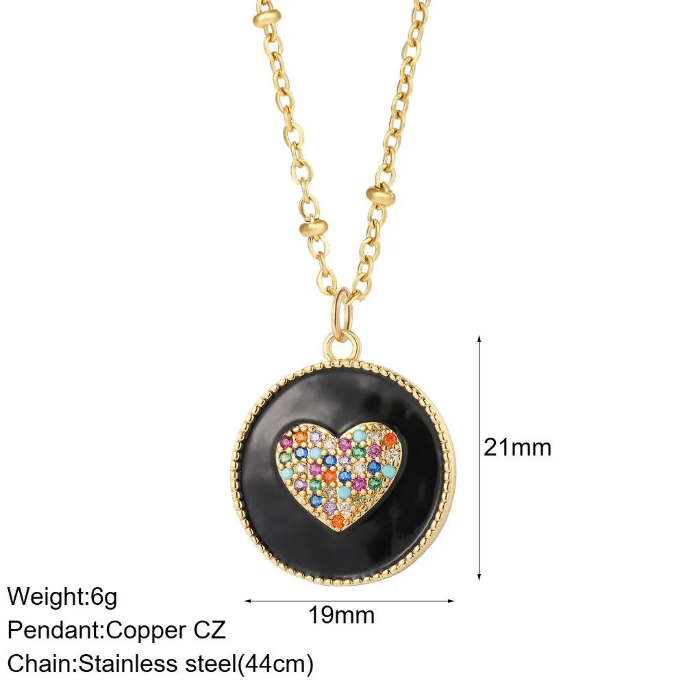 Rainbow Heart Pendant Necklace for Women Romantic Woman's Gold Color Chain Stainless Steel Choker Necklace Trendy Enamel Jewelry