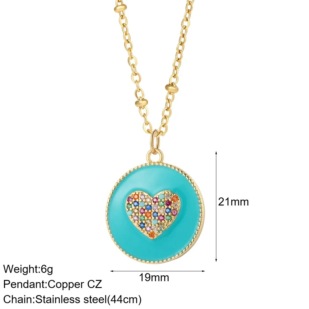 Rainbow Heart Pendant Necklace for Women Romantic Woman's Gold Color Chain Stainless Steel Choker Necklace Trendy Enamel Jewelry