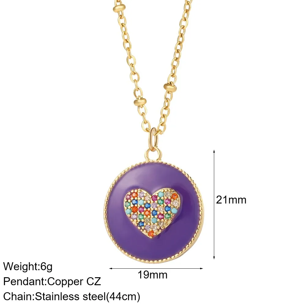 Rainbow Heart Pendant Necklace for Women Romantic Woman's Gold Color Chain Stainless Steel Choker Necklace Trendy Enamel Jewelry