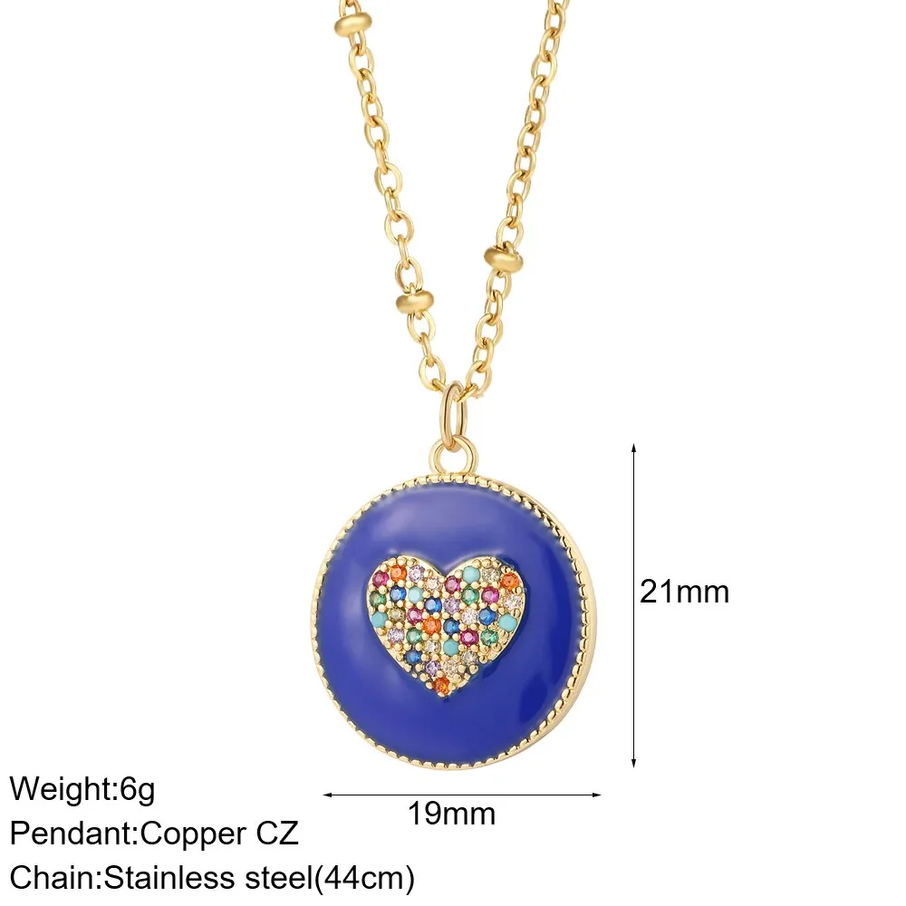 Rainbow Heart Pendant Necklace for Women Romantic Woman's Gold Color Chain Stainless Steel Choker Necklace Trendy Enamel Jewelry