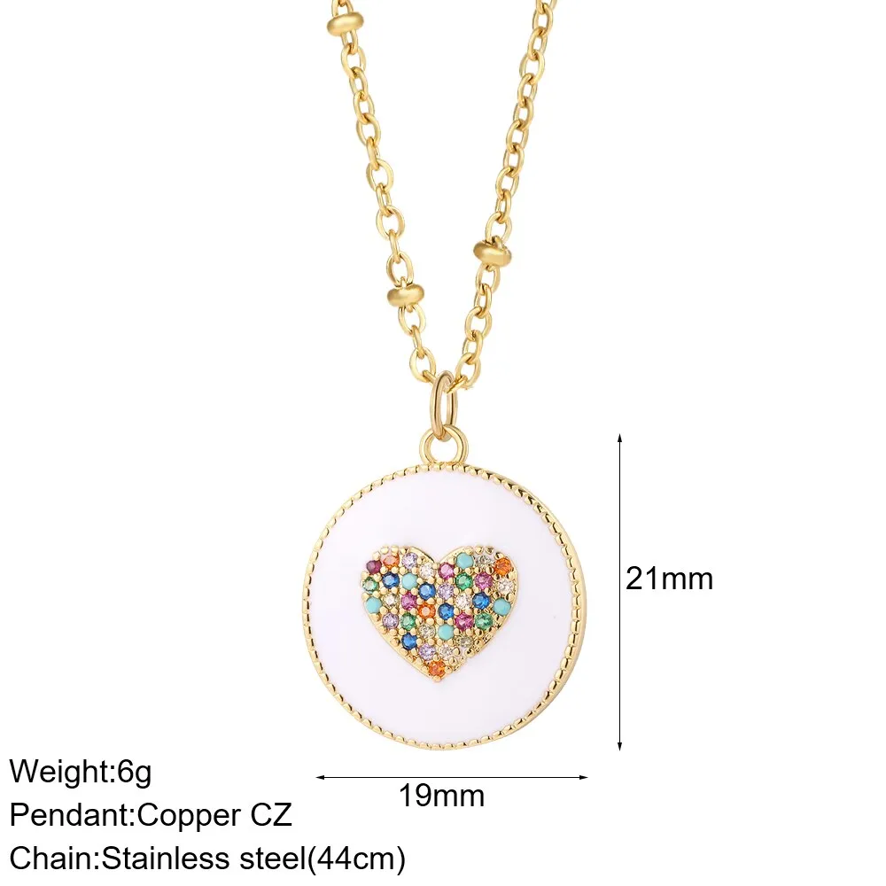 Rainbow Heart Pendant Necklace for Women Romantic Woman's Gold Color Chain Stainless Steel Choker Necklace Trendy Enamel Jewelry