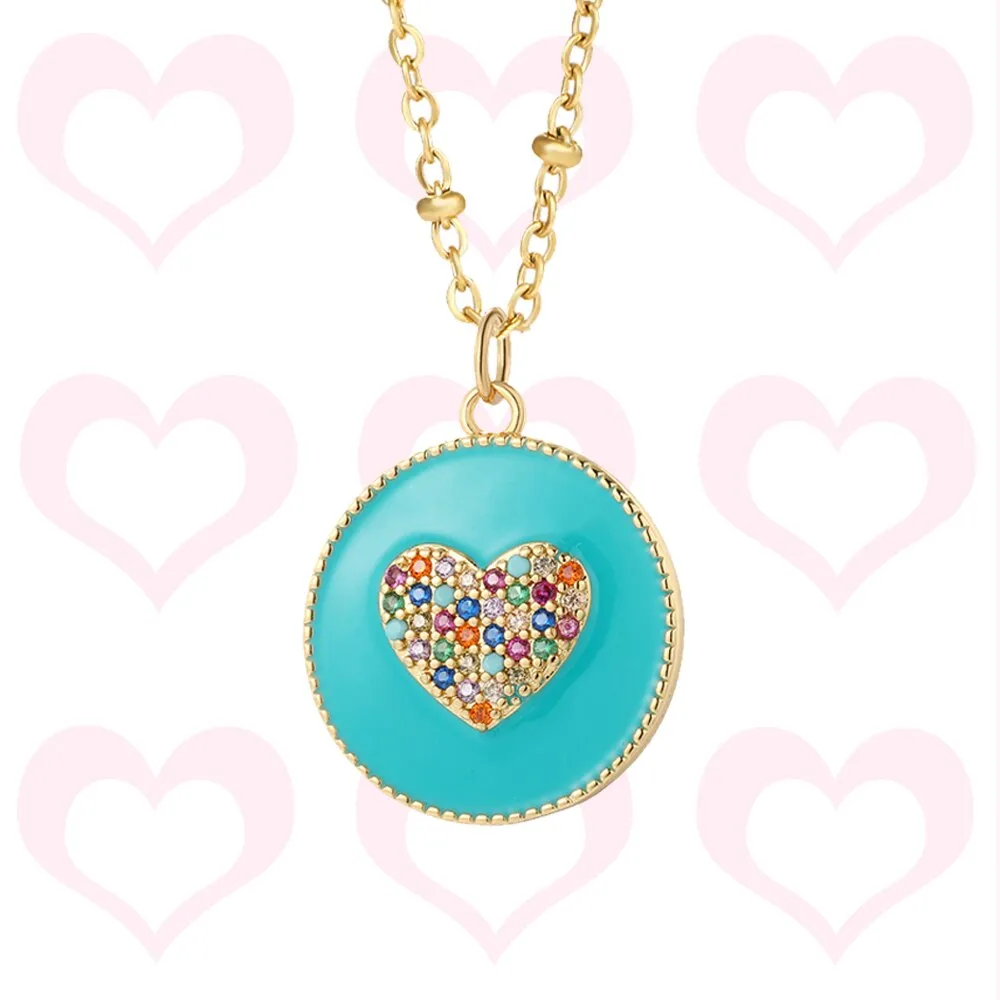 Rainbow Heart Pendant Necklace for Women Romantic Woman's Gold Color Chain Stainless Steel Choker Necklace Trendy Enamel Jewelry