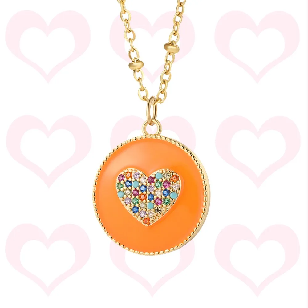 Rainbow Heart Pendant Necklace for Women Romantic Woman's Gold Color Chain Stainless Steel Choker Necklace Trendy Enamel Jewelry