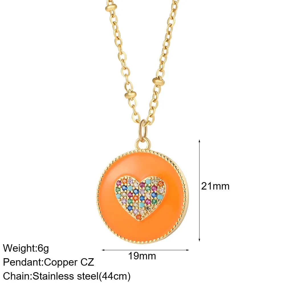 Rainbow Heart Pendant Necklace for Women Romantic Woman's Gold Color Chain Stainless Steel Choker Necklace Trendy Enamel Jewelry