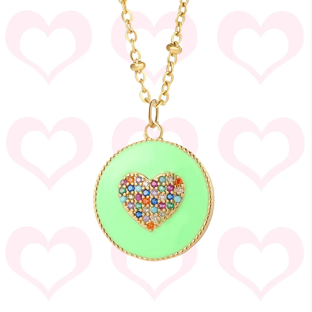 Rainbow Heart Pendant Necklace for Women Romantic Woman's Gold Color Chain Stainless Steel Choker Necklace Trendy Enamel Jewelry