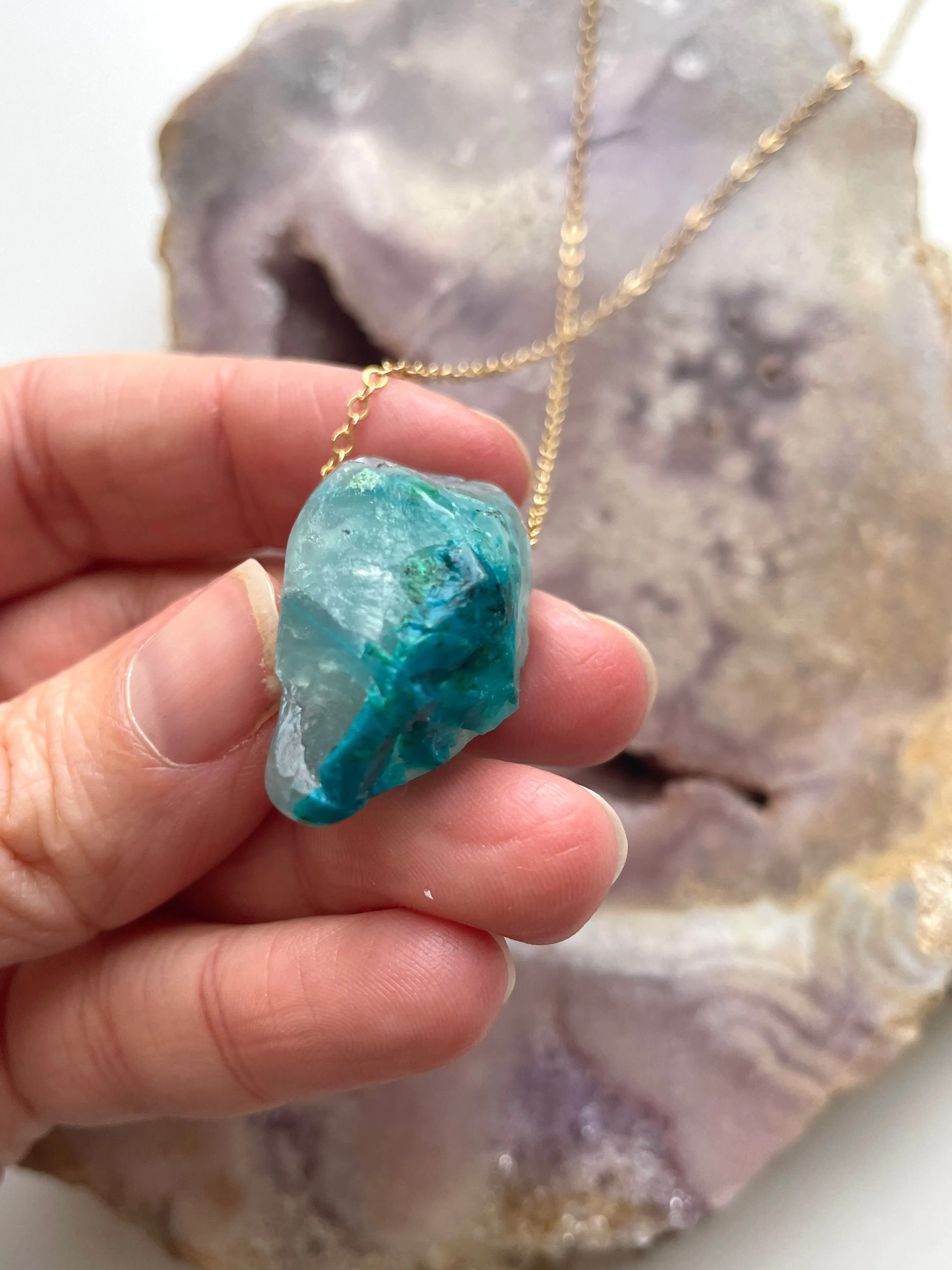 Raw Chrysocolla Pendant Necklace