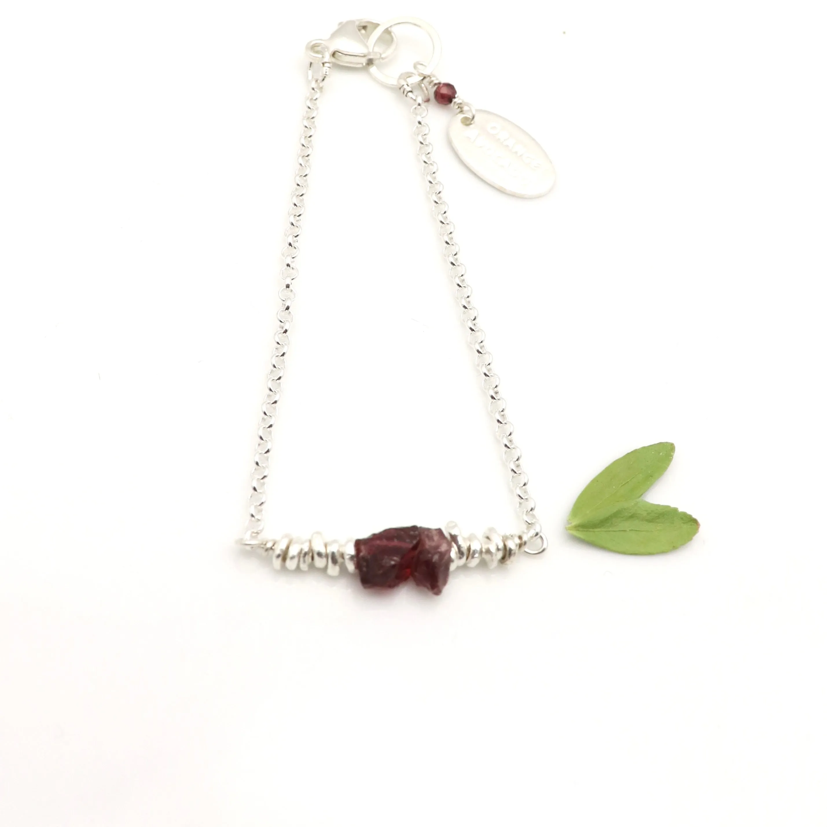 Raw Cut Red Garnet & Fine Silver Nugget Bracelet