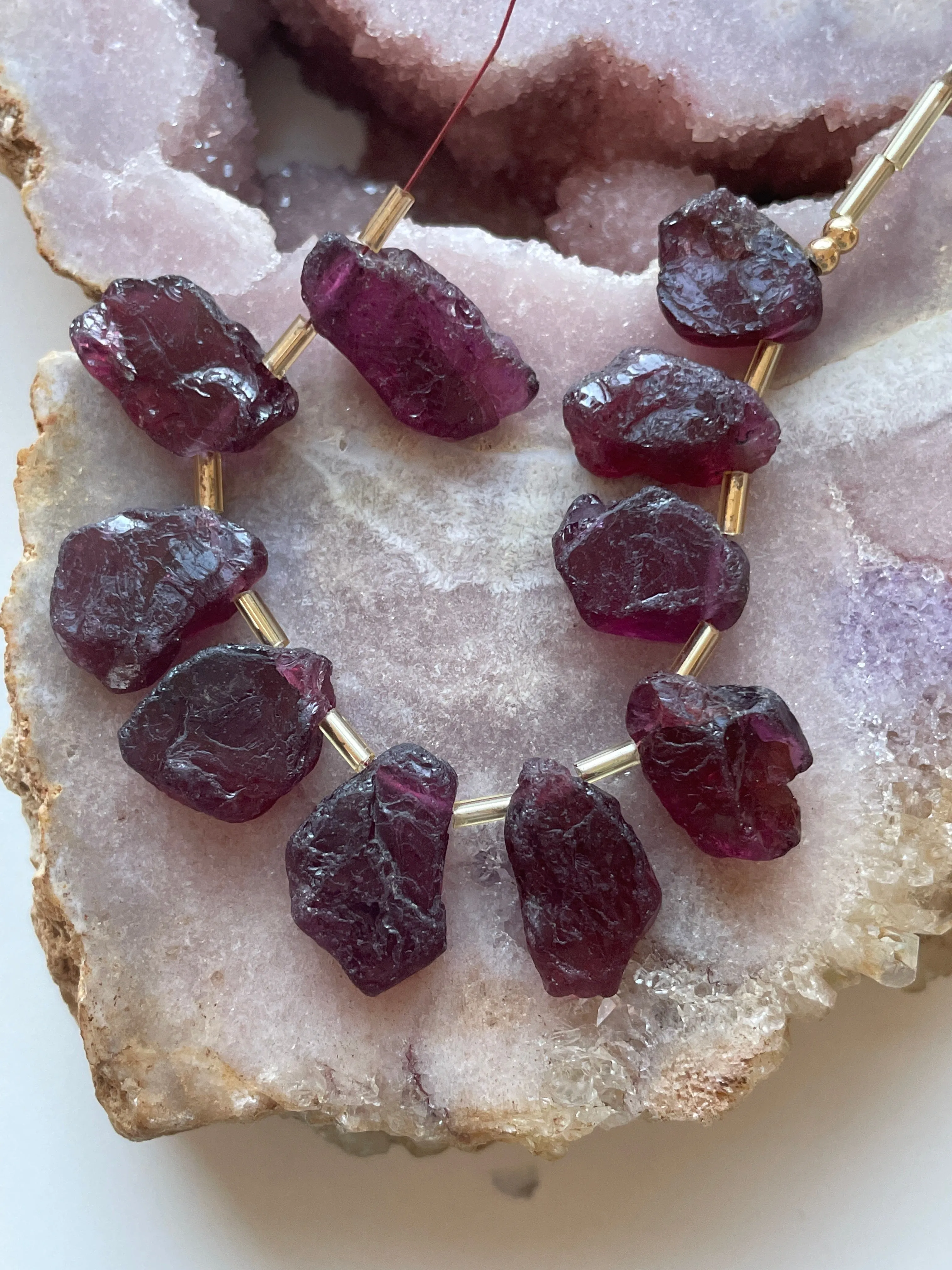 Raw Garnet Crystal Necklace On 14k Gold Filled or Sterling Silver Chain January Birthstone Jewelry