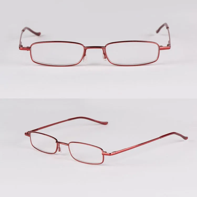 Reading Glasses Metal Spring Foot Portable Presbyopic Glasses with Tube Case  2.00D(Red)