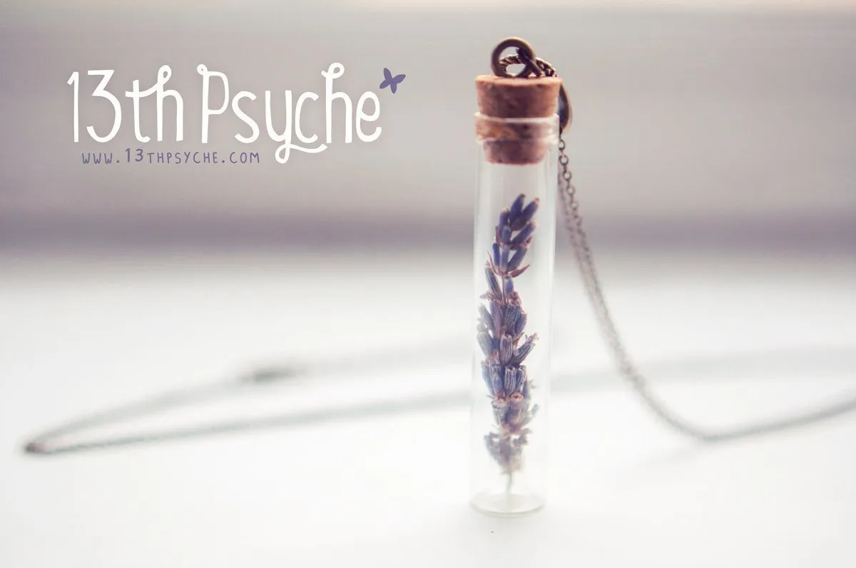 Real dried lavender vial pendant necklace