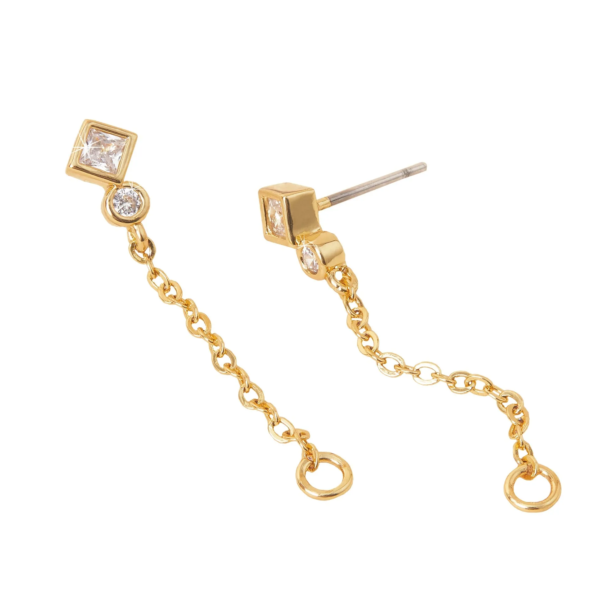 Real Gold Plated Gold Z Sparkle Chain Earrings