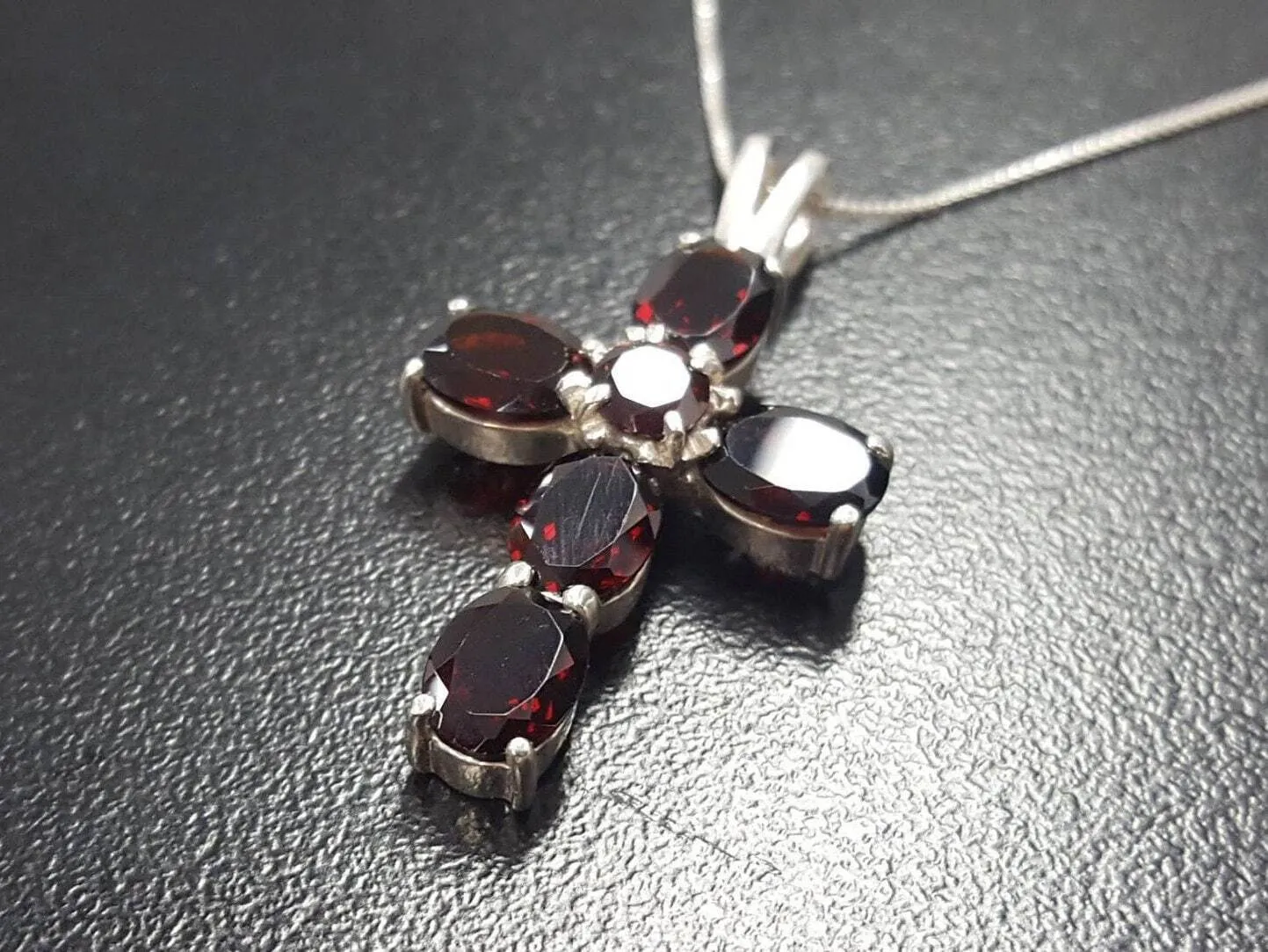 Red Cross Pendant - Natural Garnet Necklace - Silver Cross Necklace