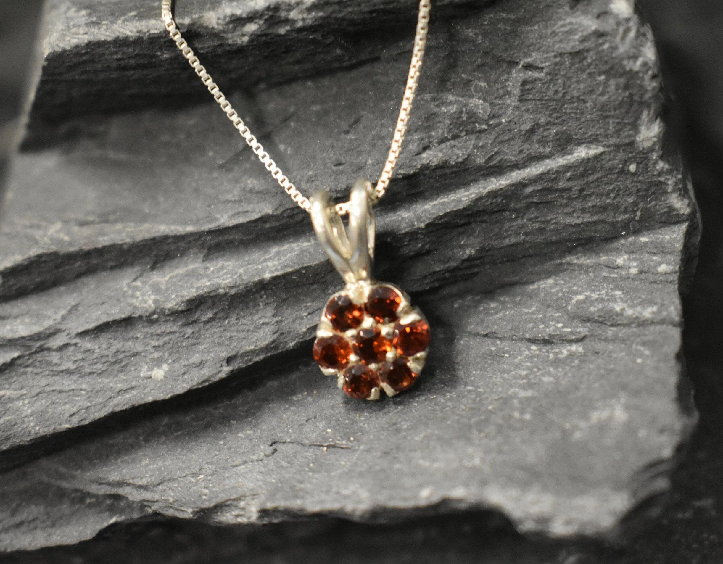 Red Flower Pendant - Natural Garnet Necklace - Dainty Flower Pendant