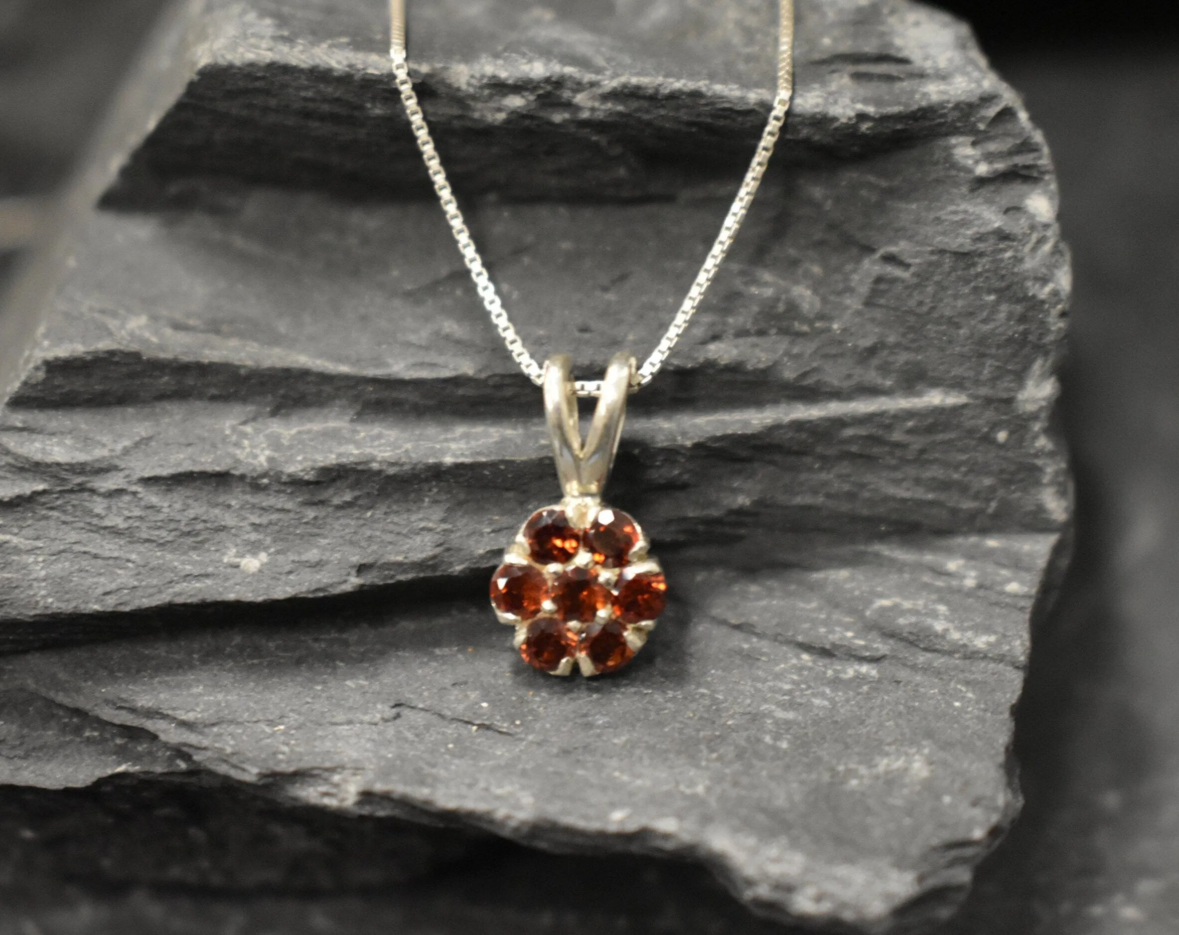 Red Flower Pendant - Natural Garnet Necklace - Dainty Flower Pendant