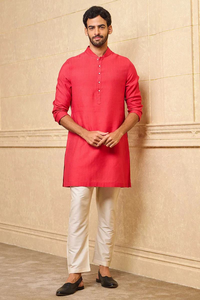 Red Kurta with Top Stitch Detailing