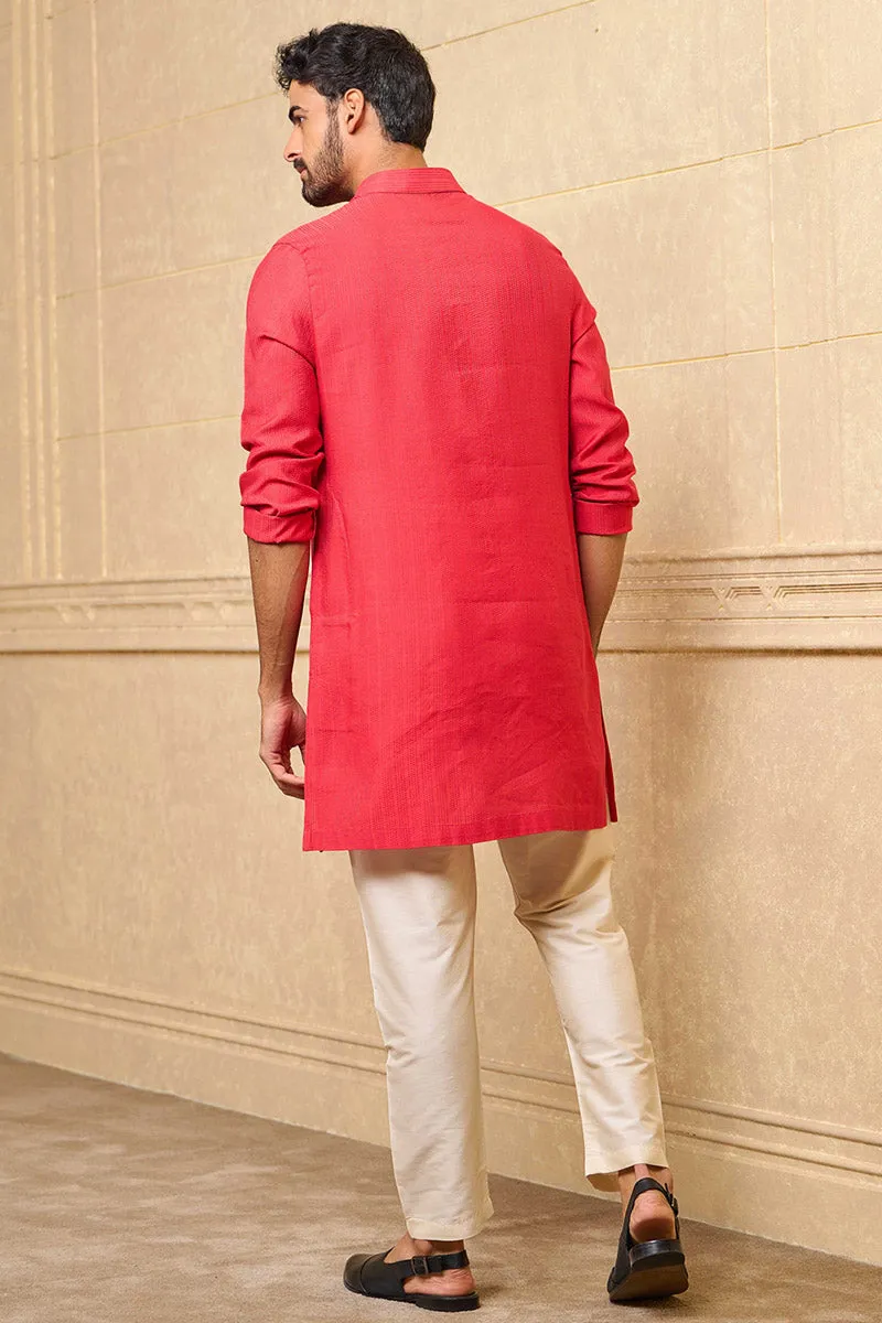 Red Kurta with Top Stitch Detailing