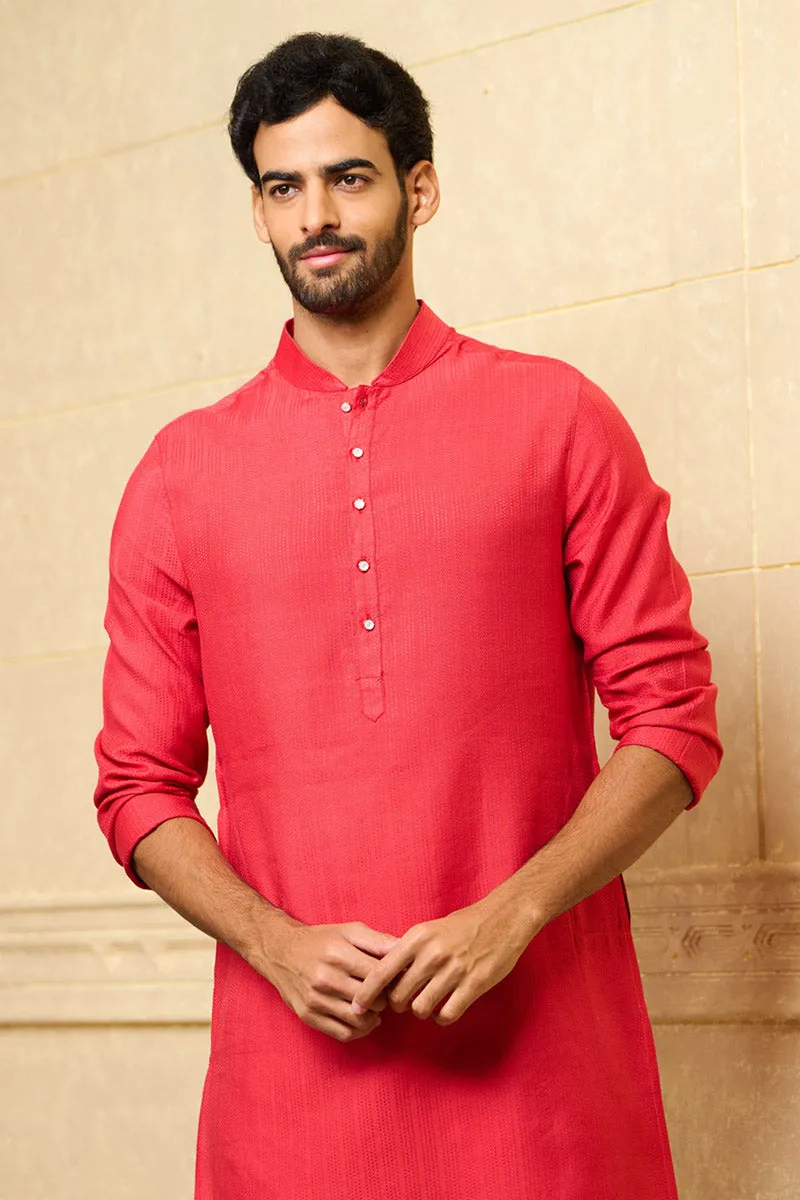 Red Kurta with Top Stitch Detailing