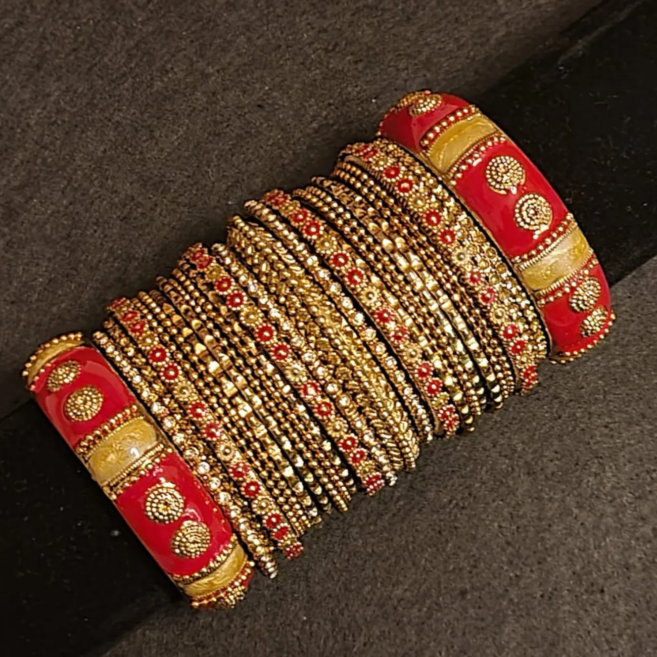 Red Metal Bangle Kada Designer Traditional Ethnic Set ( 2.6 )