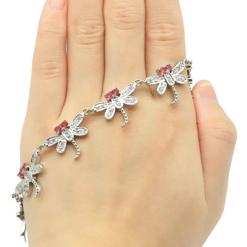 Red Rhodolite Garnet Dragonfly Tennis Bracelet