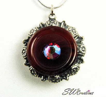 Reversible Floral Crystal Garnet Button Pendant