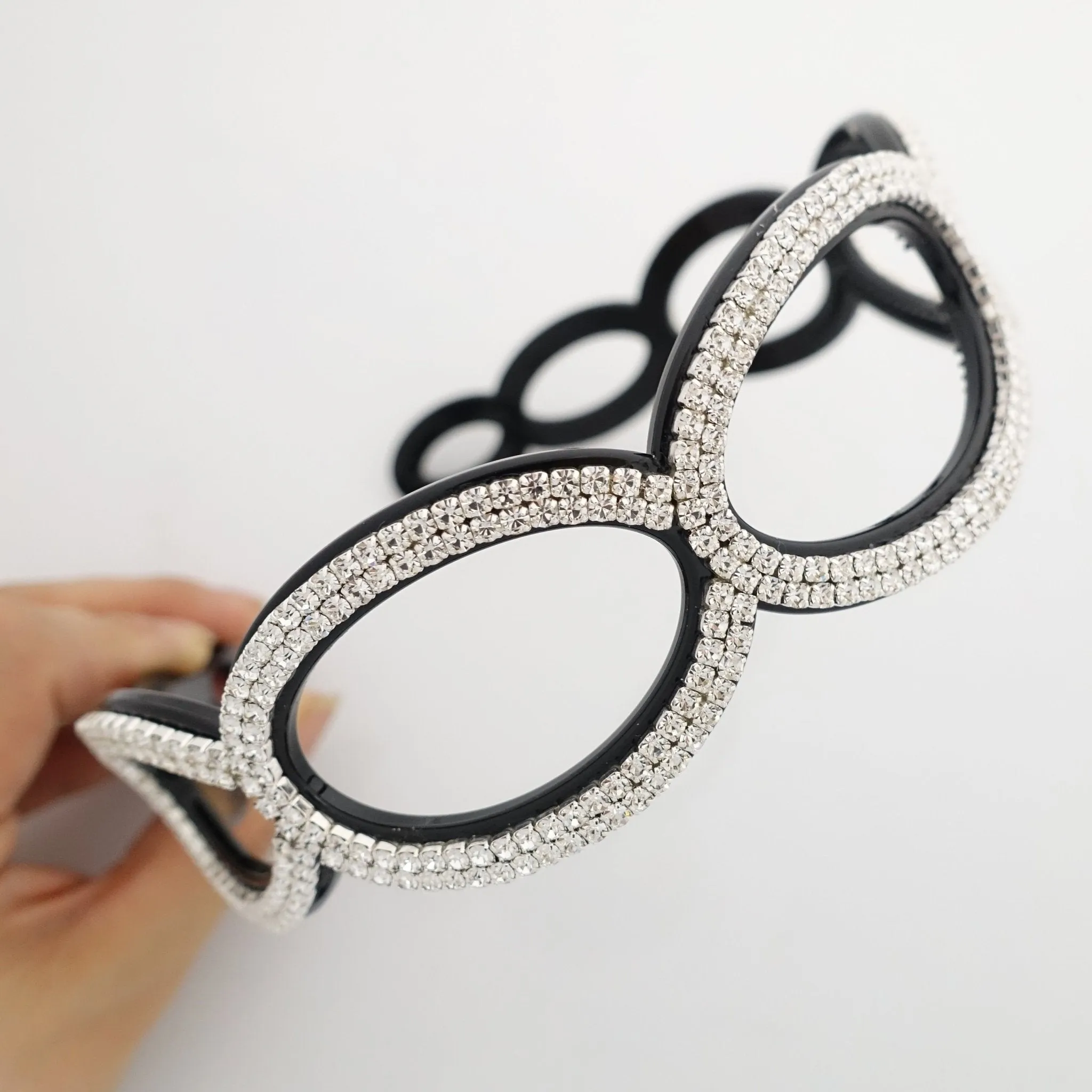 rhinestone decorated headband geometric frame jeweled hairband hair accessory for women