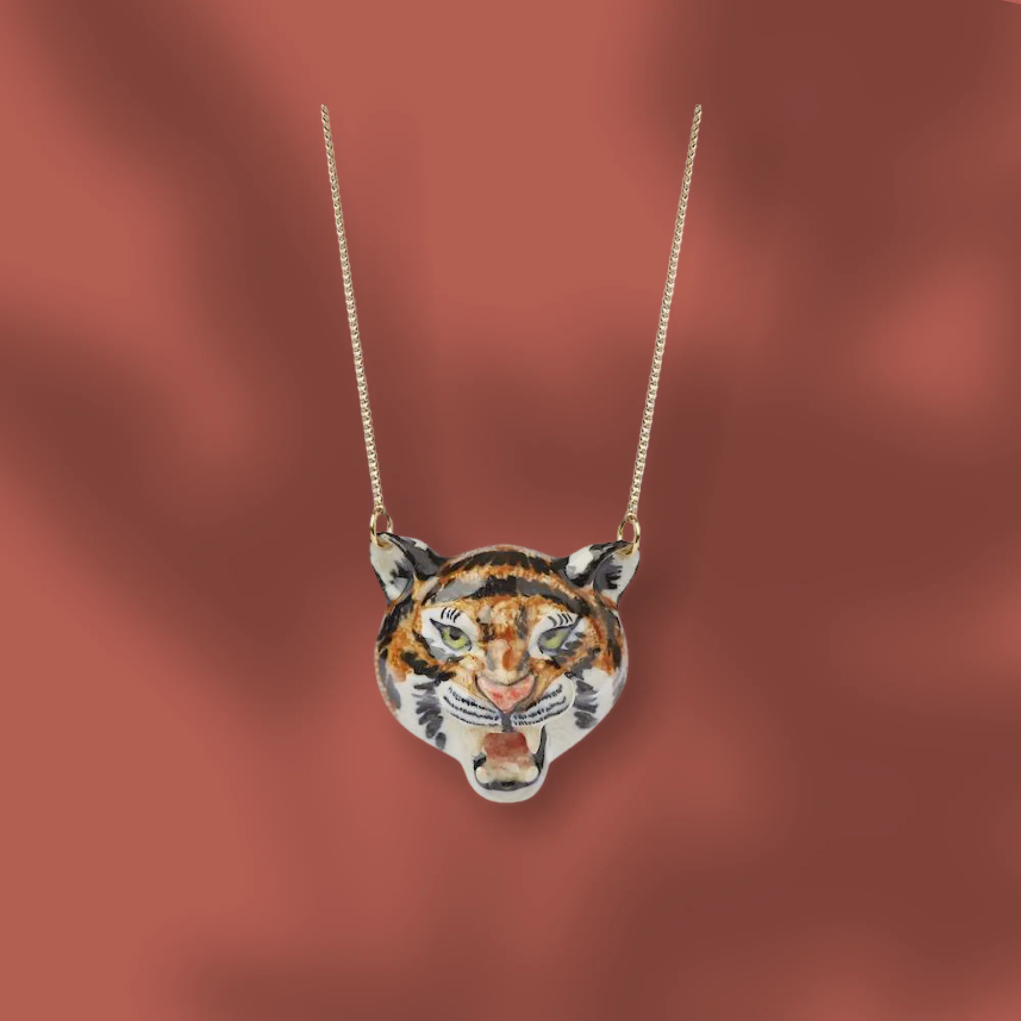 Roaring Tiger necklace by And Mary in porcelaine