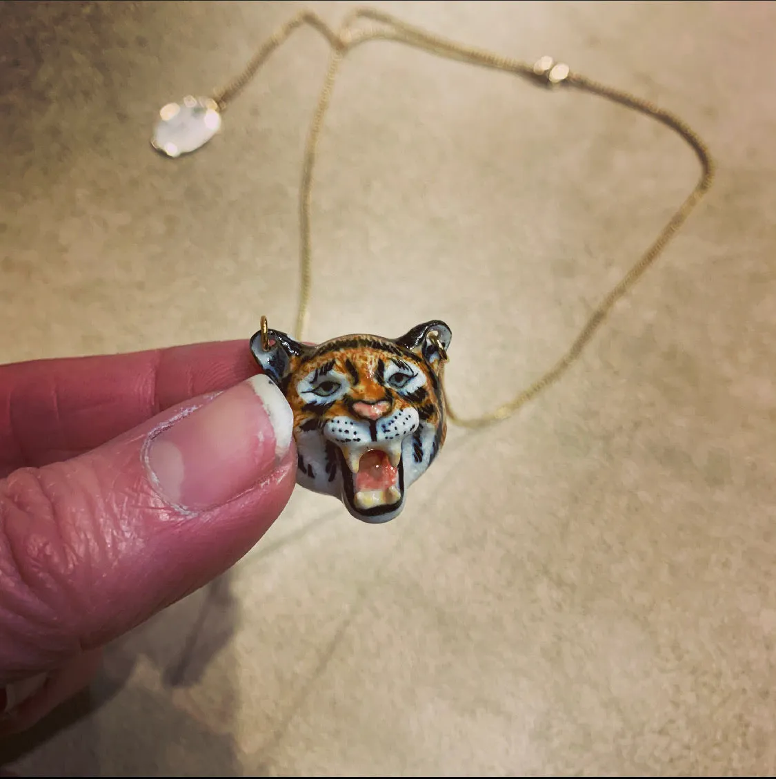 Roaring Tiger necklace by And Mary in porcelaine