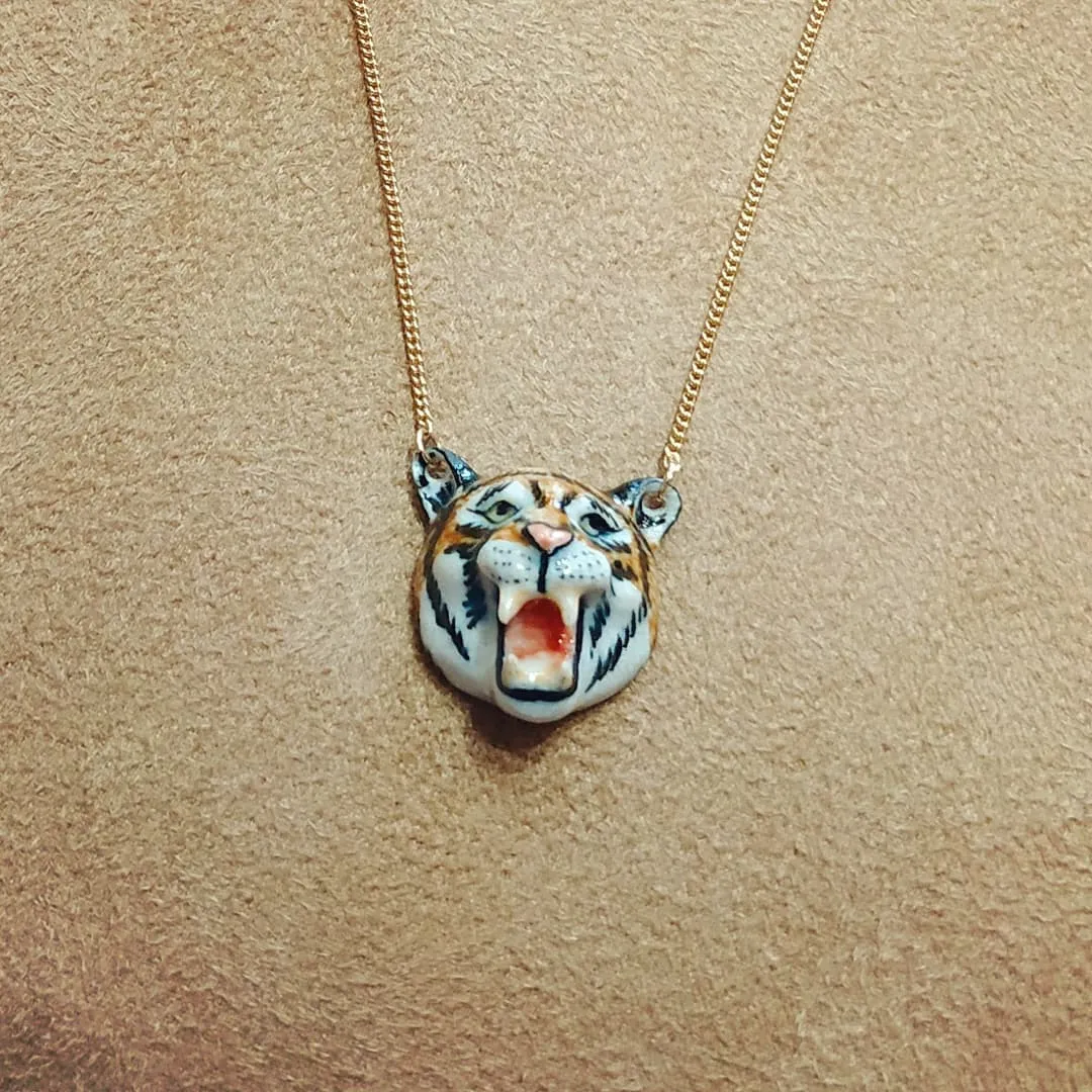 Roaring Tiger necklace by And Mary in porcelaine