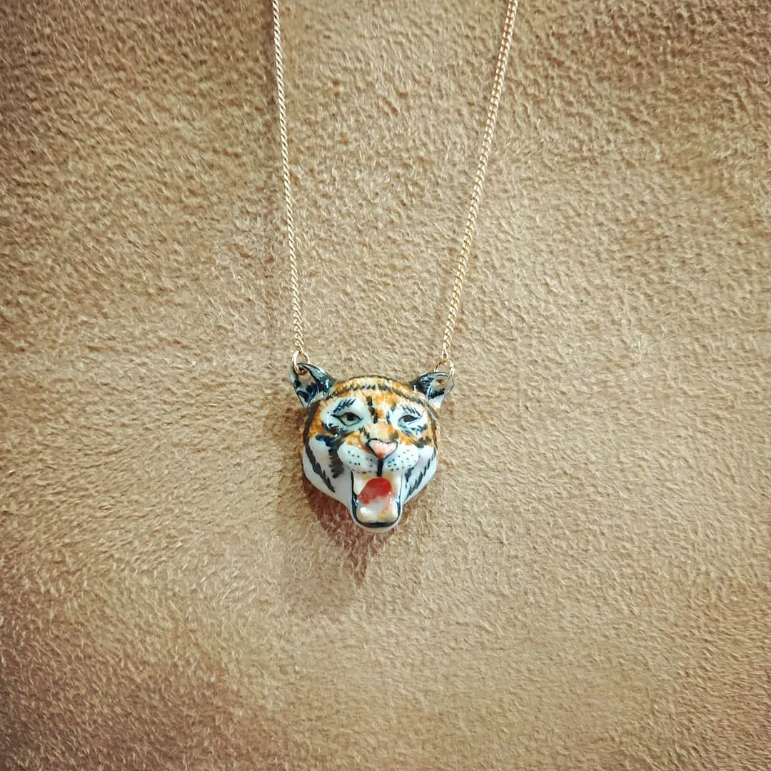 Roaring Tiger necklace by And Mary in porcelaine